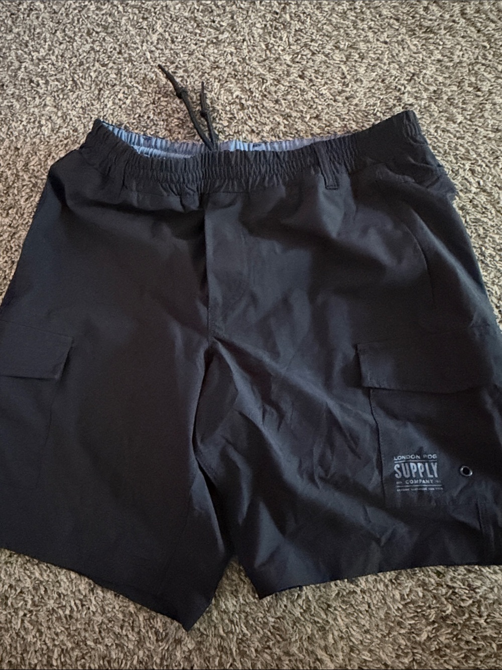 London Fog Black Cargo Shorts with Drawstring